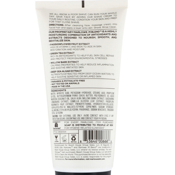 MARLOWE Shave Cream for Men 6 oz NEW - Picture 2 of 4